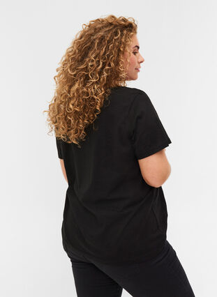 T-skjorte i bomull med blonder, Black, Model image number 1