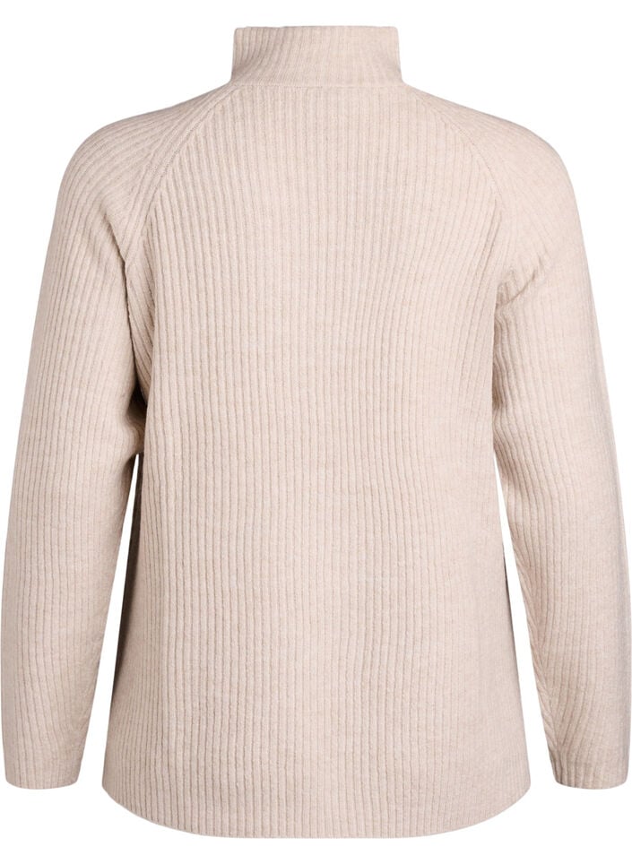 Strikket genser med høy hals og harlekintrykk, Beige, Packshot image number 1