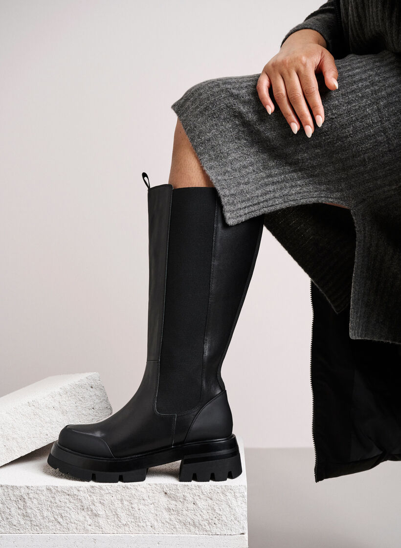 Skinnboots med langt skaft, elastikk og bred passform, Black, Image