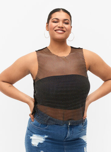 Ermeløs topp med stener, Black, Model image number 0