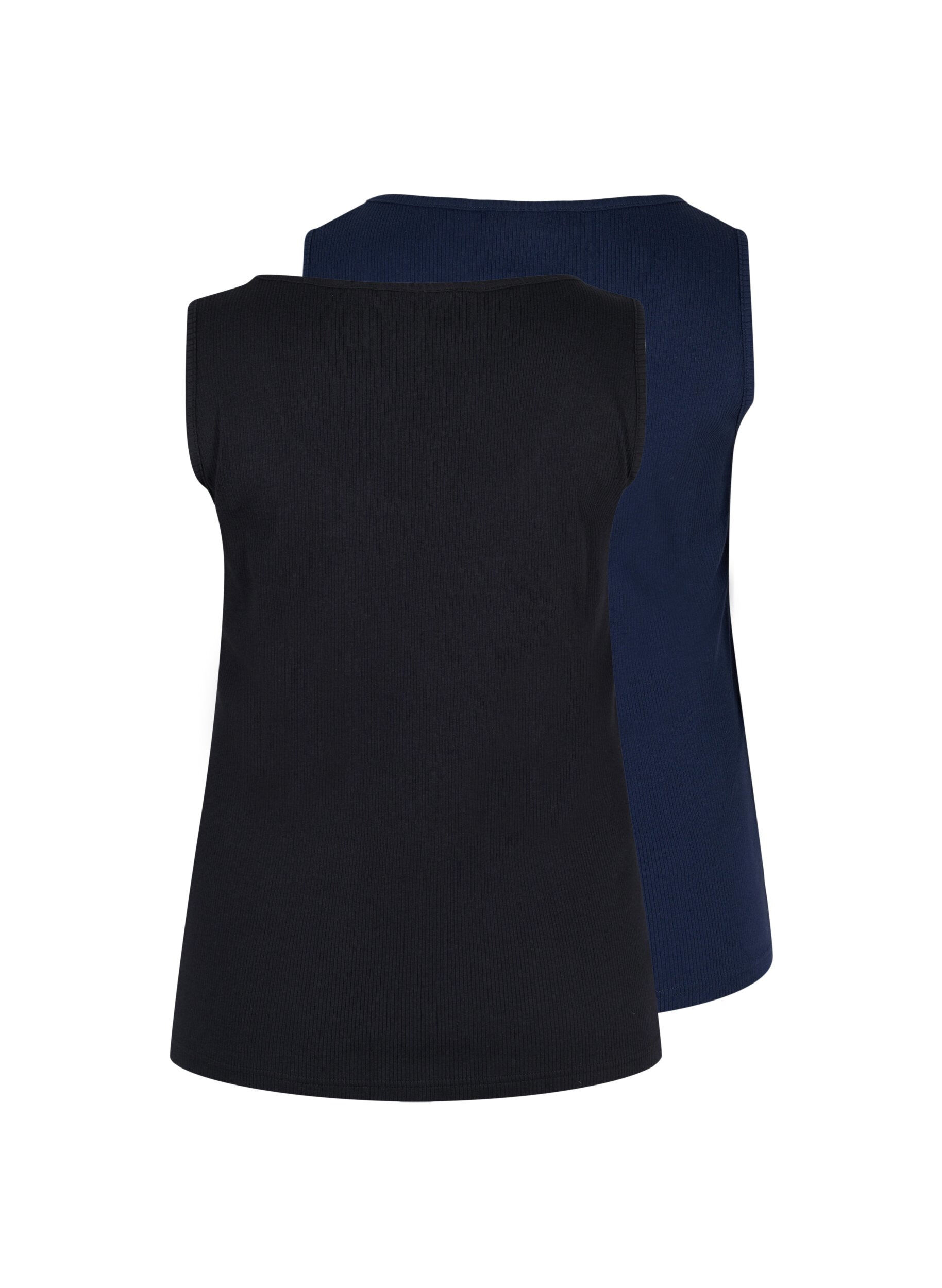 Zizzi Basis tanktopp i en ribbet struktur, 2 stk., Black/Navy Blazer, Packshot image number 1