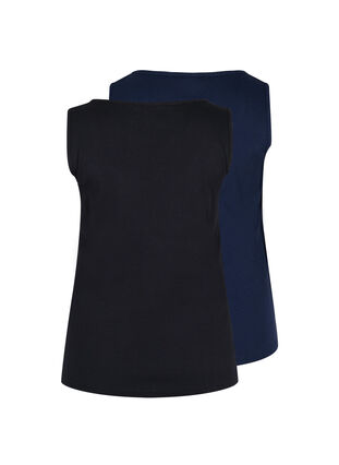 Zizzi Basis tanktopp i en ribbet struktur, 2 stk., Black/Navy Blazer, Packshot image number 1