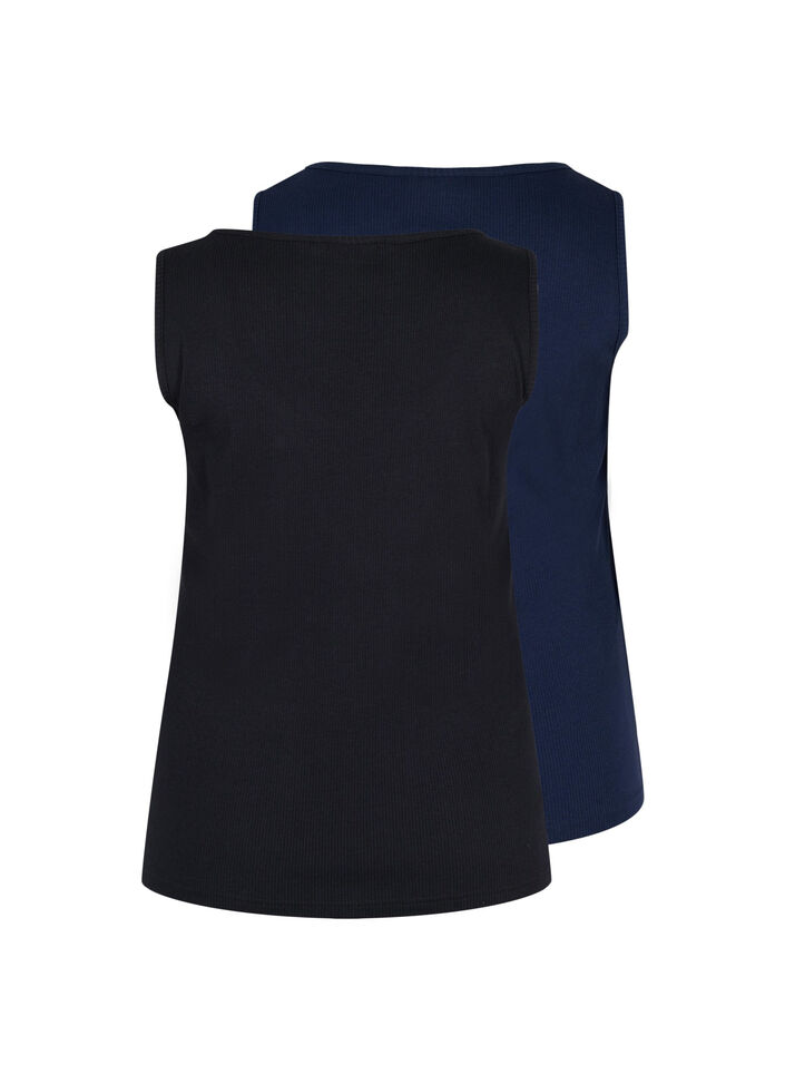 Basis tanktopp i en ribbet struktur, 2 stk., Black/Navy Blazer, Packshot image number 1