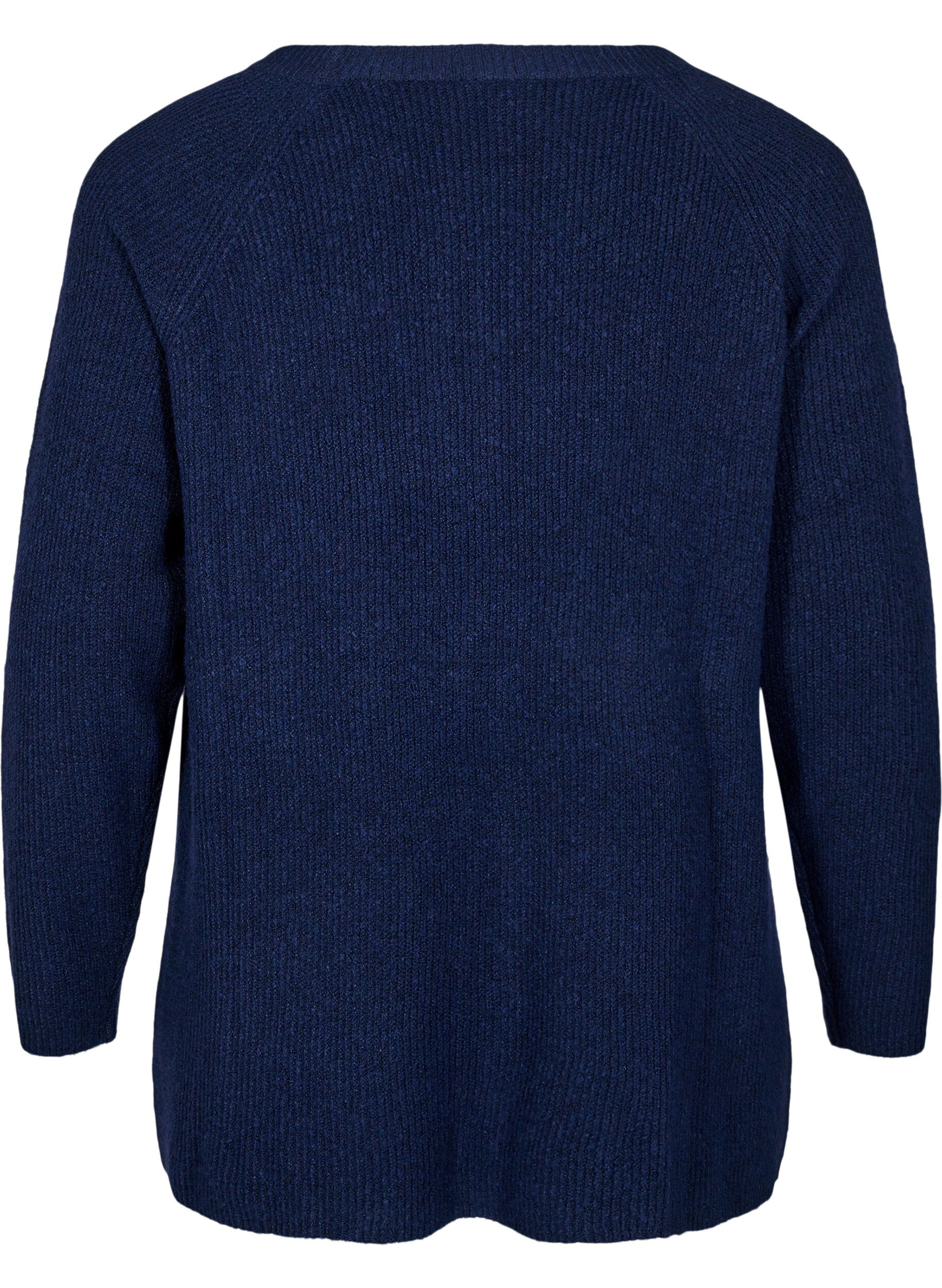 Zizzi Strikket bluse med rund hals, Naval Academy Mel., Packshot image number 1