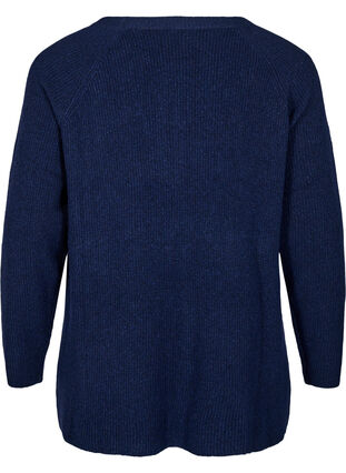 Zizzi Strikket bluse med rund hals, Naval Academy Mel., Packshot image number 1