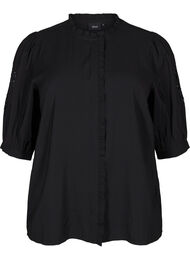Skjortebluse med volanger og broderie anglaise, Black