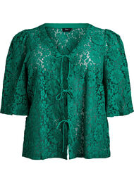 Bluse med blonder, 3/4 ermer og sløyfer foran, Lush Meadow