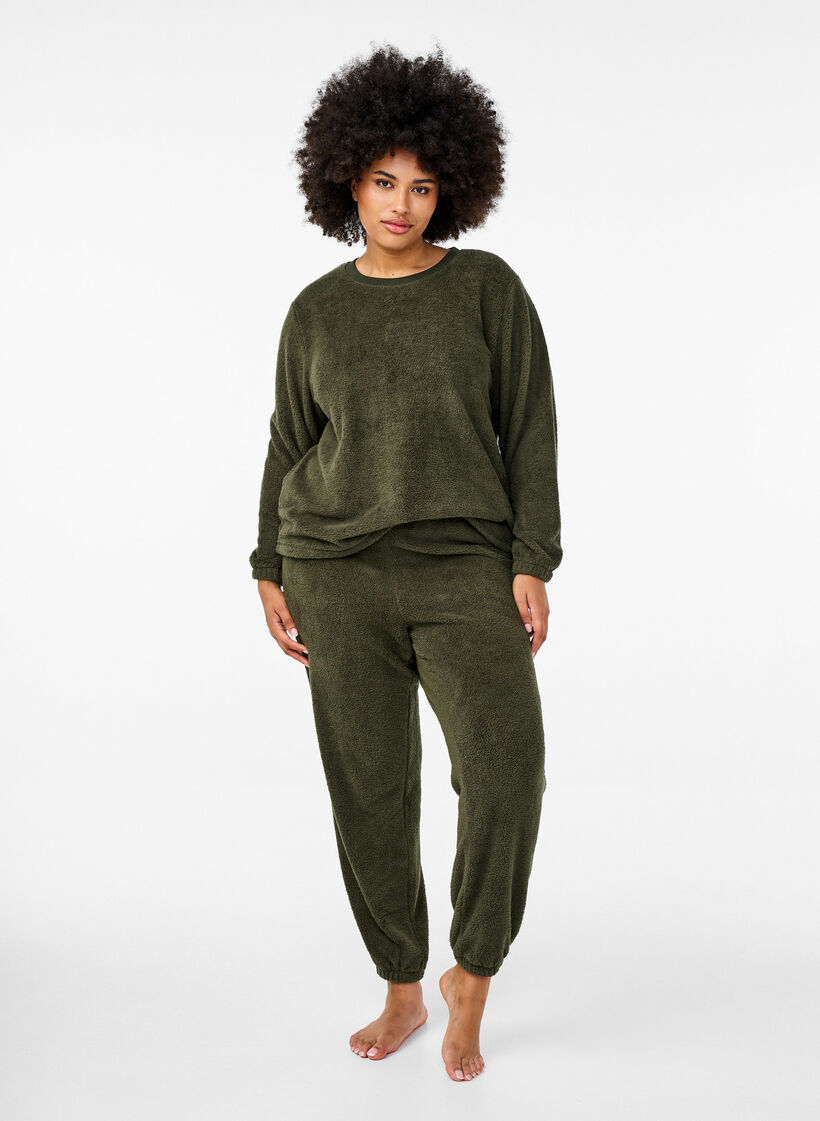 Myke teddybukser med elastisk midje, Forest Night, Model image number 0