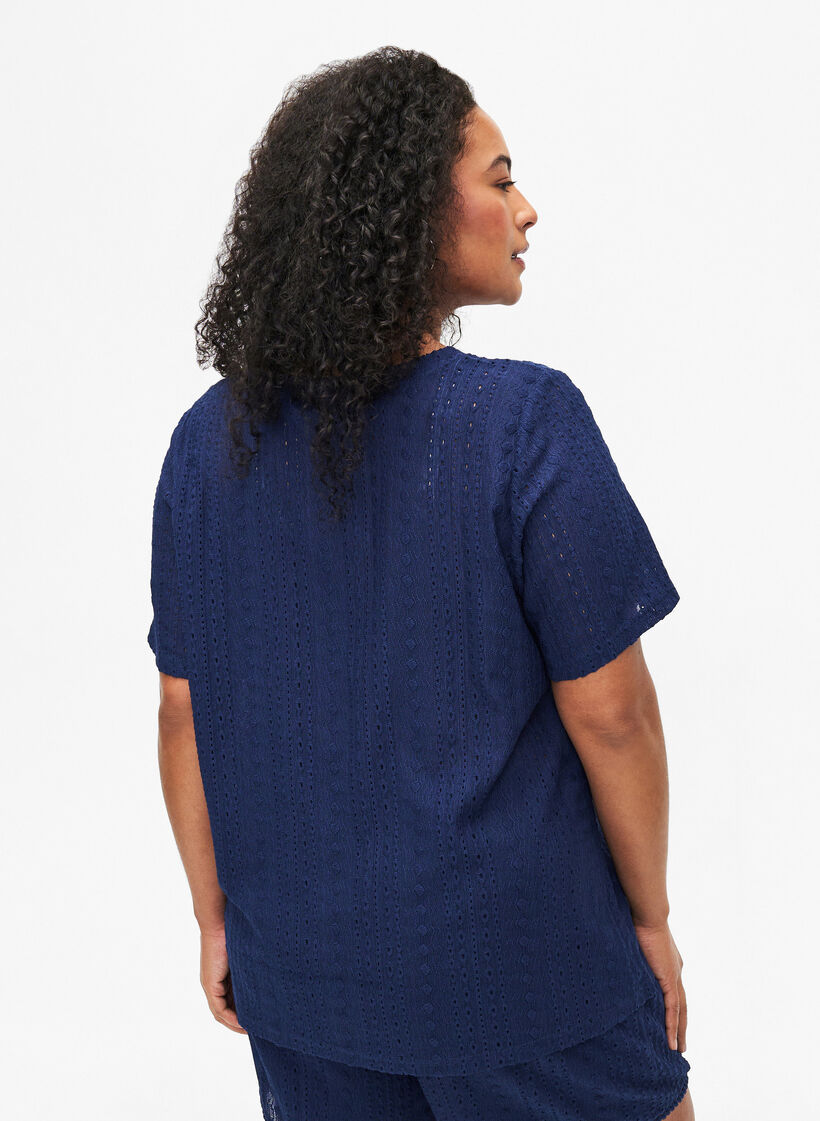 Kortermet bluse med teksturmønster, Medieval Blue, Model image number 1