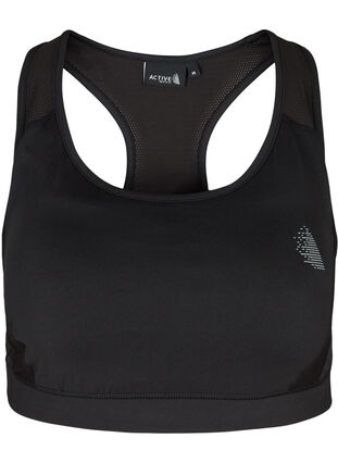 Ensfarget sports-BH med en krysset rygg, Black, Packshot image number 0