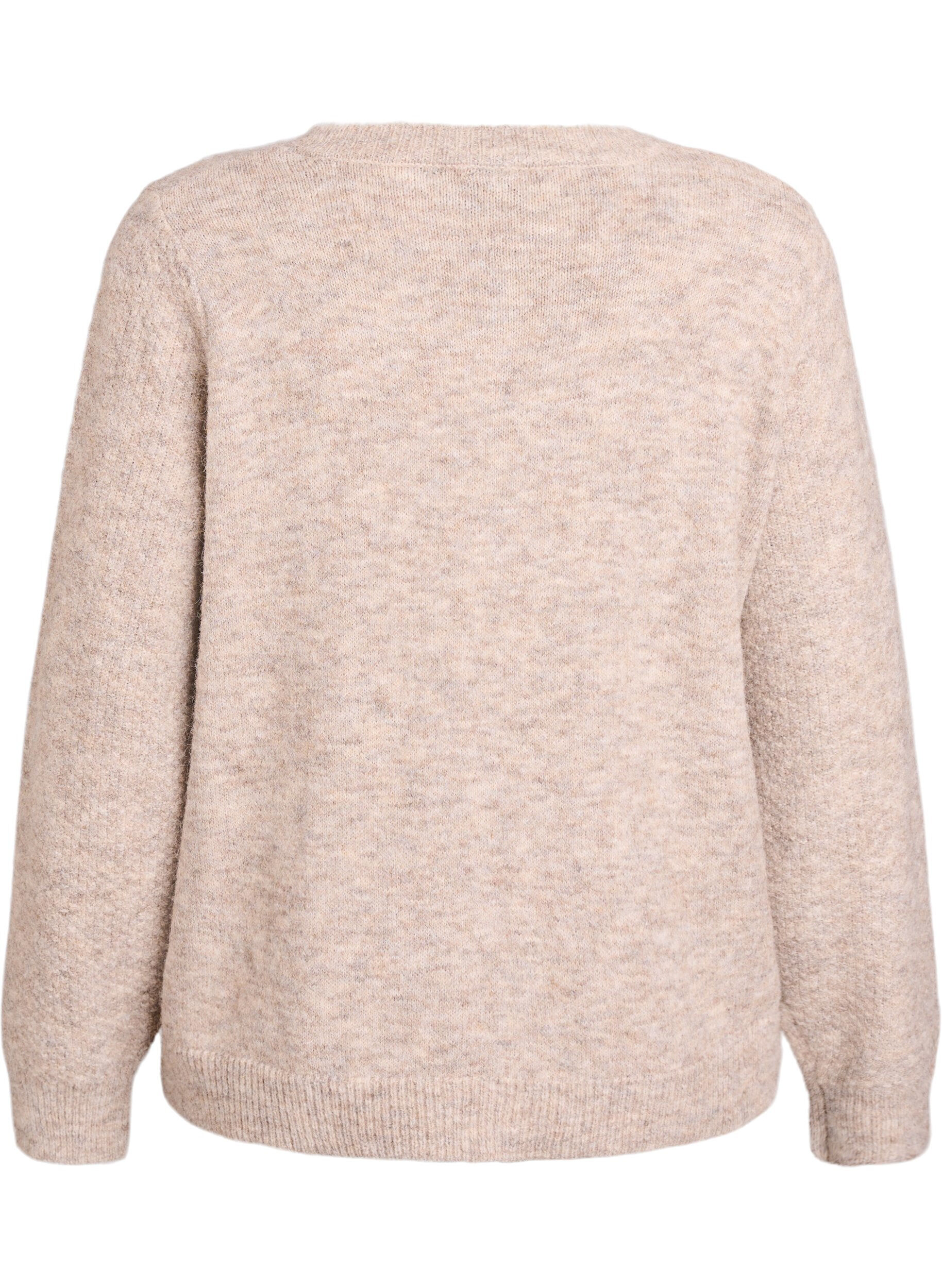Zizzi Cardigan med sl&oslash;yfeknapper og hullm&oslash;nster, Beige, Packshot image number 1