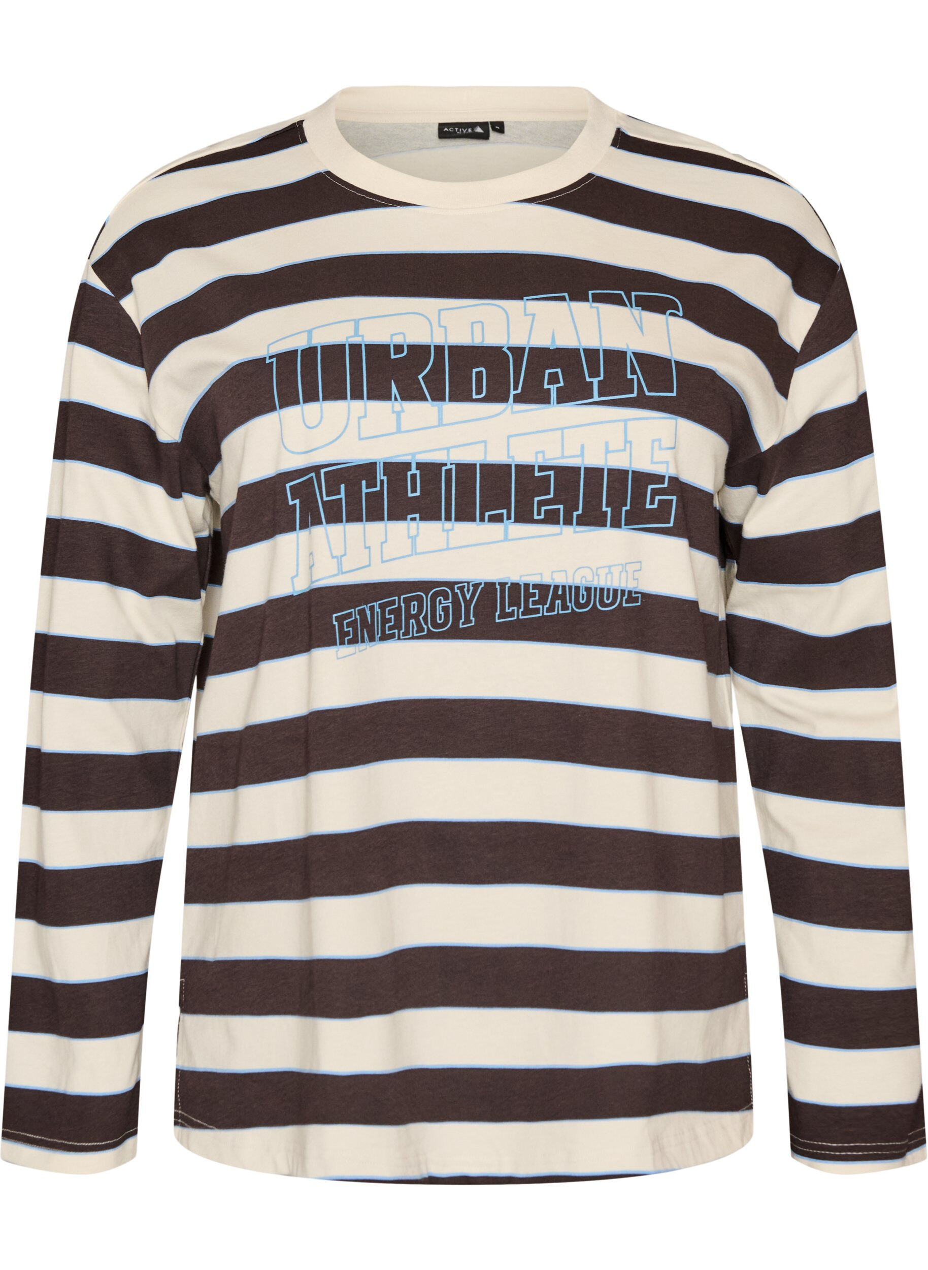 Stripete jerseybluse med sporty teksttrykk