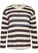 Stripete jerseybluse med sporty teksttrykk, Brun, Packshot image number 0