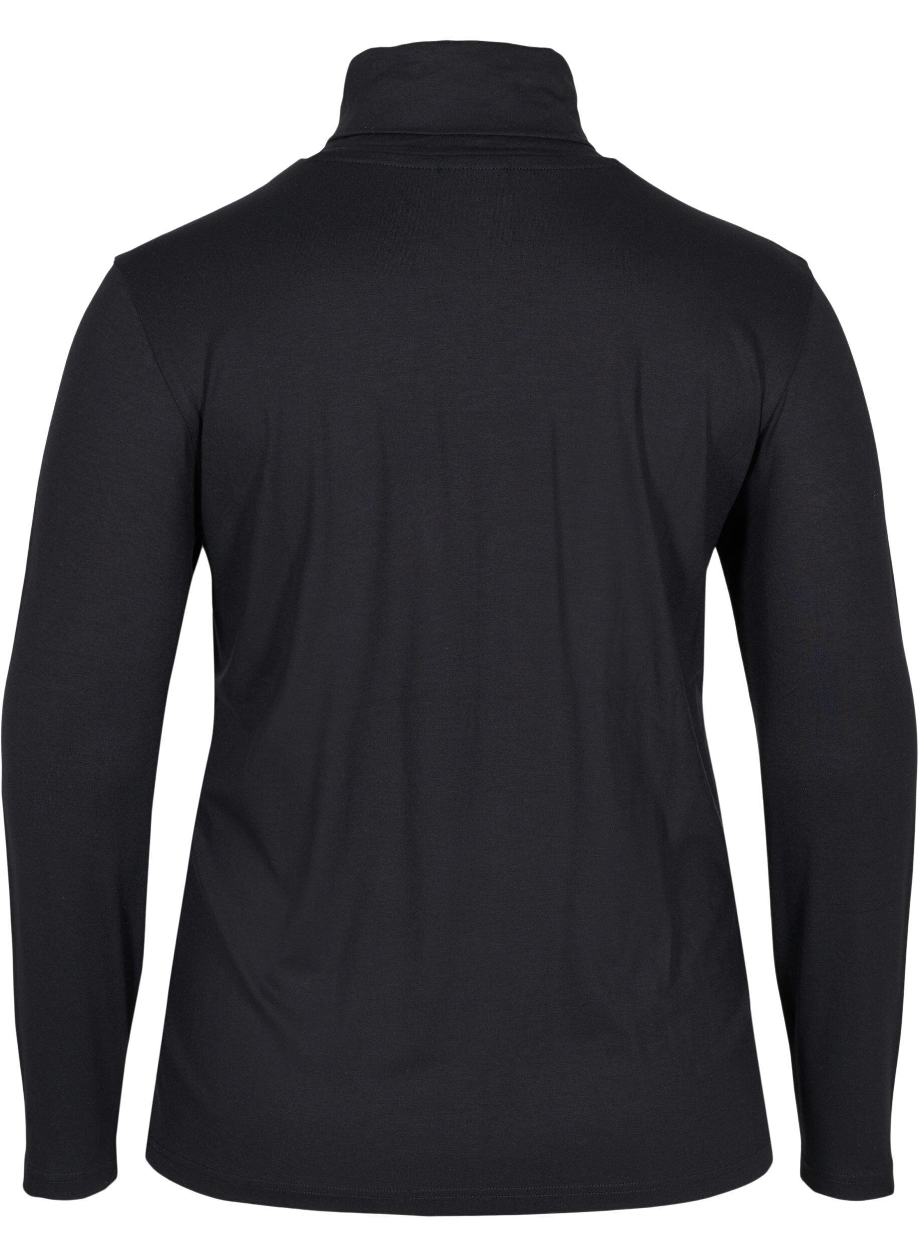 Zizzi Langermet bomullsbluse med rullekrage, Solid Black, Packshot image number 1