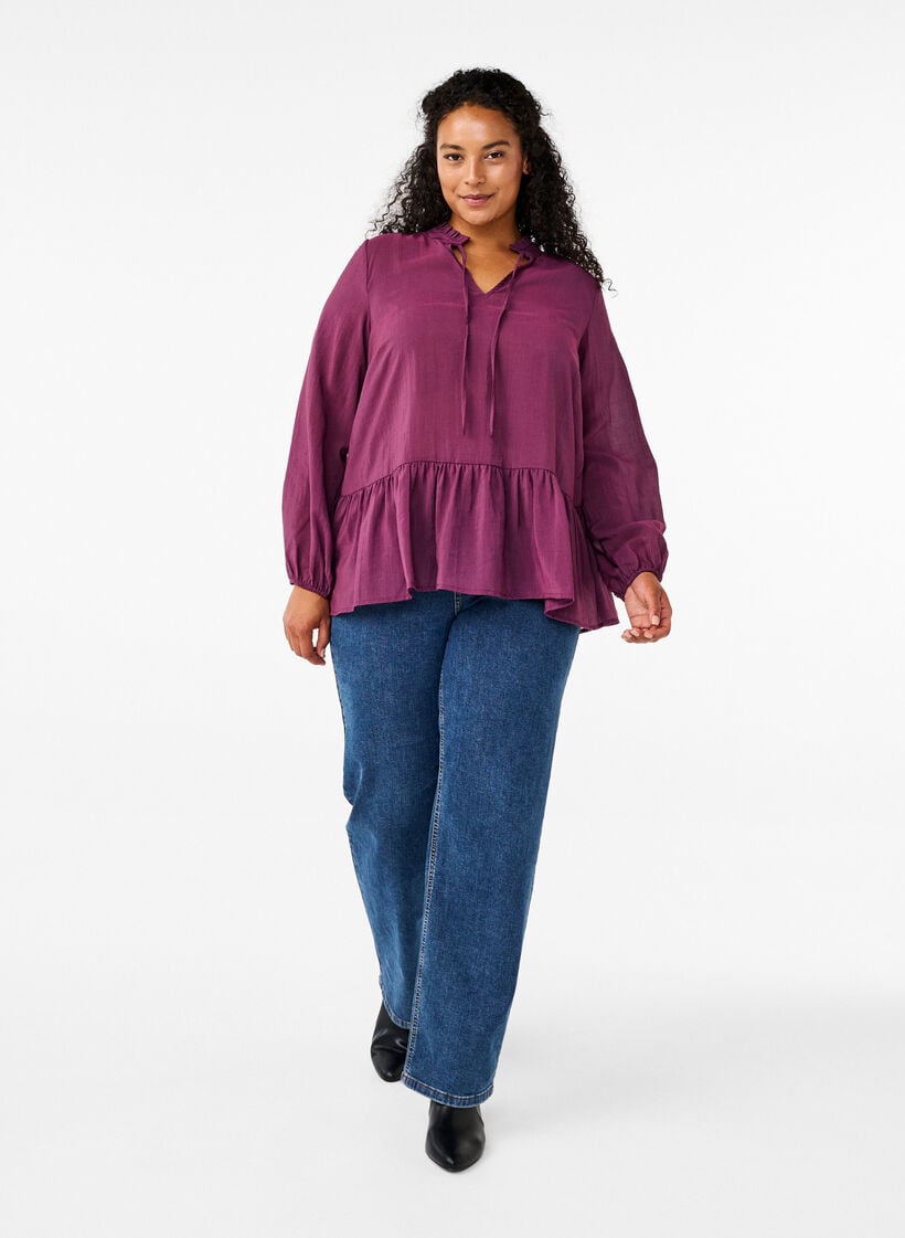 Viskosebluse med peplum, Lilla, Model image number 1