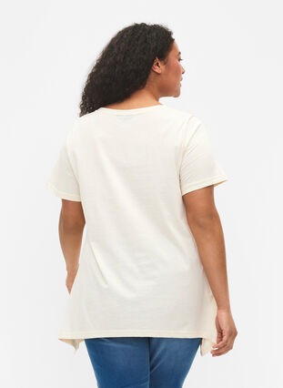 T-skjorte i bomull med tekst, Buttercream HAPPY, Model image number 1