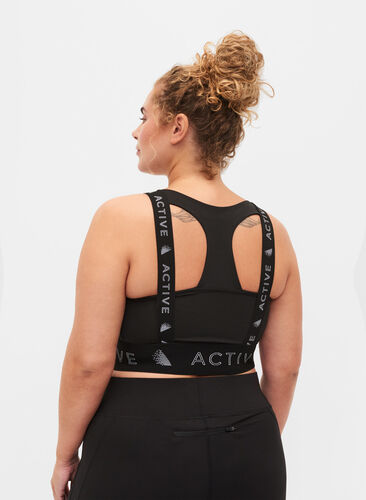 Sports-BH med tekstmønster, Black, Model image number 1