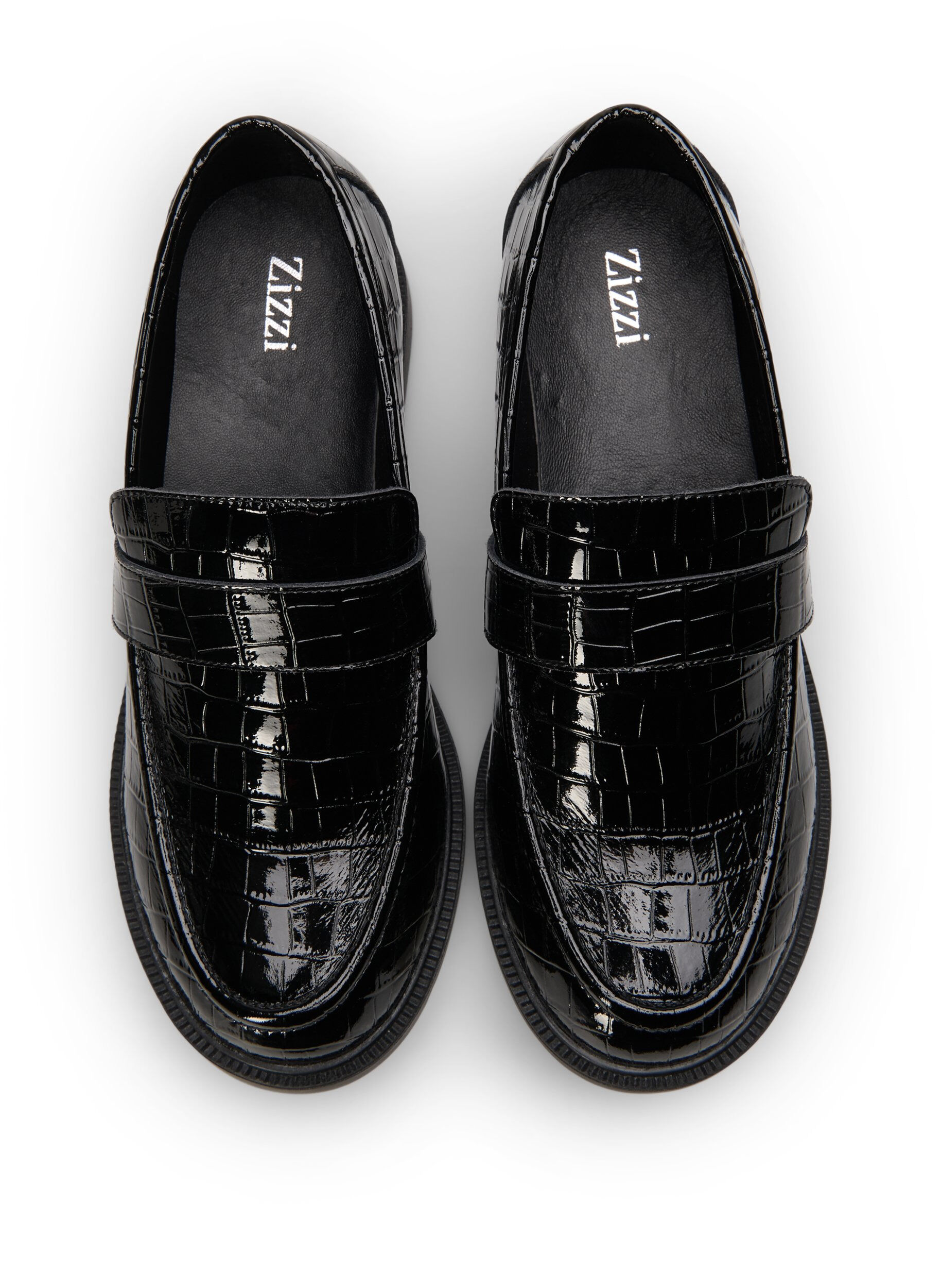 Zizzi Croco-loafers med bred passform i skinn, Black, Packshot image number 2