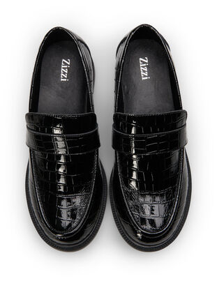 Croco-loafers med bred passform i skinn, Black, Packshot image number 2