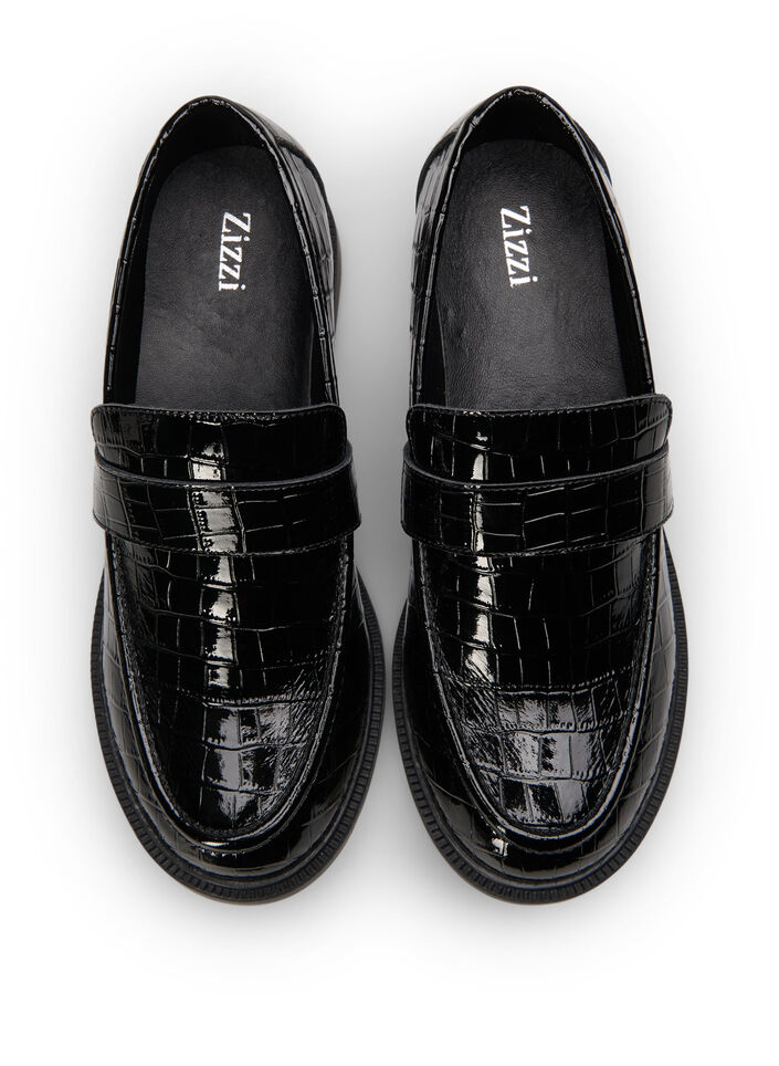 Croco-loafers med bred passform i skinn, Black, Packshot image number 2