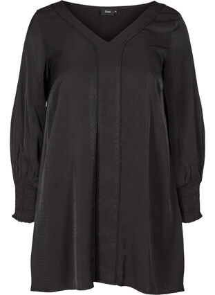 Langermet tunika med smock, Black, Packshot image number 0