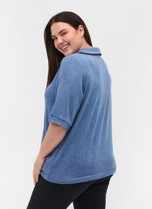 Melert T-skjorte med krage, Blue Melange, Model image number 1