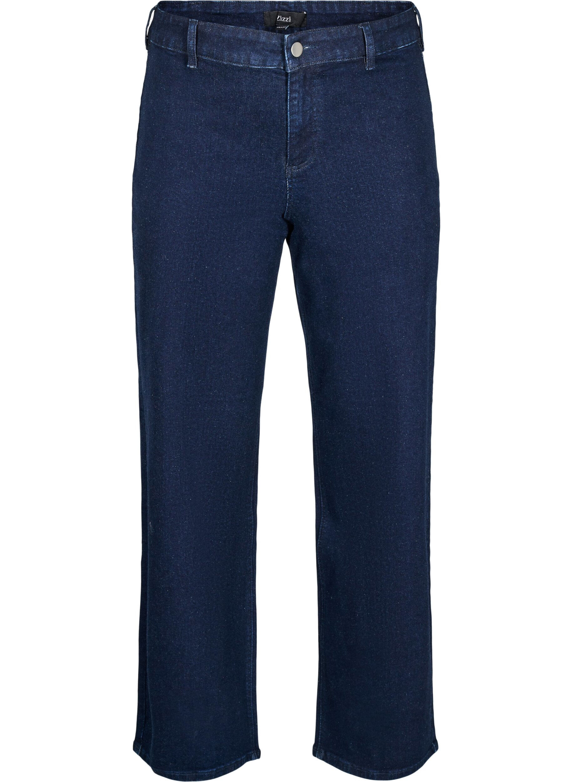 Jeans med h&oslash;y midje og vide ben