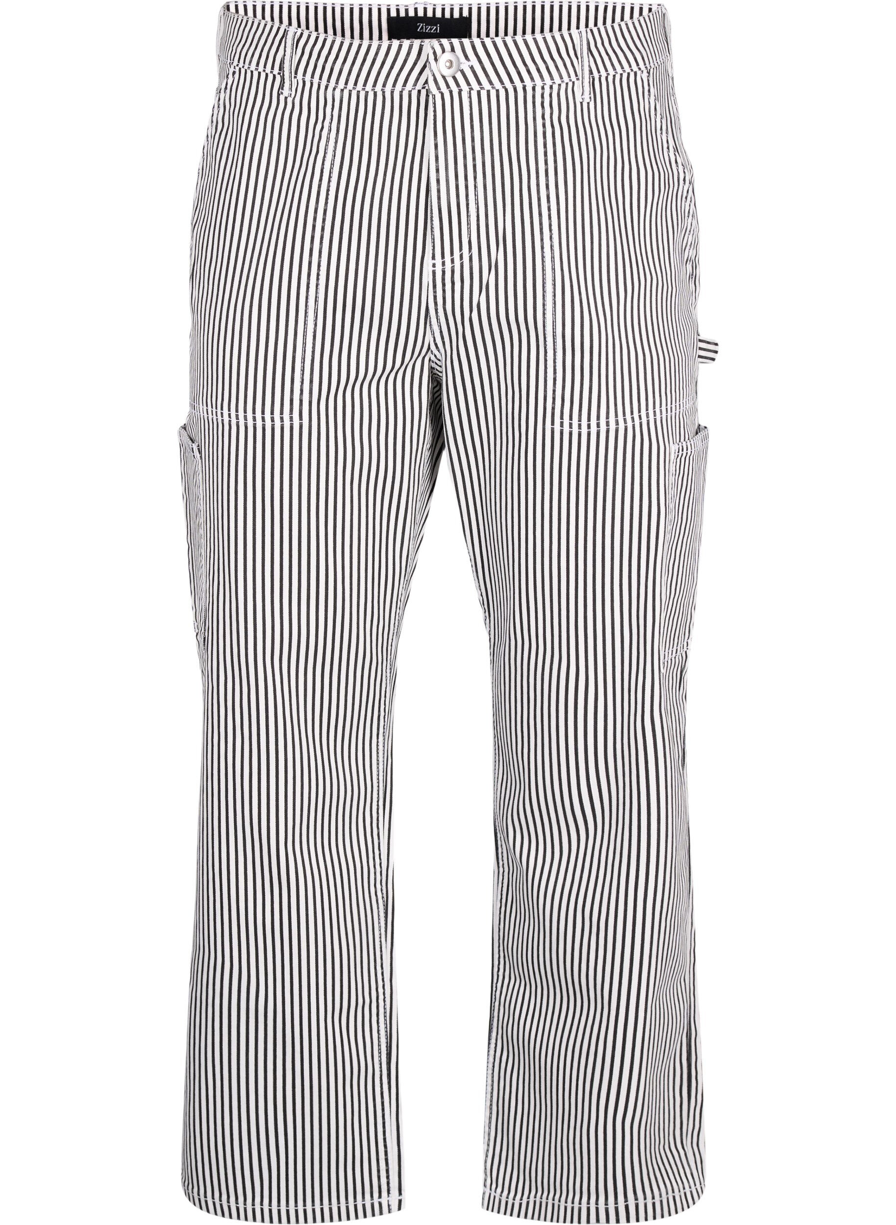 Zizzi Stripete cargojeans med rett passform, Black White Stripe, Packshot image number 0