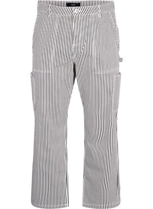 Stripete cargojeans med rett passform, Black White Stripe, Packshot image number 0