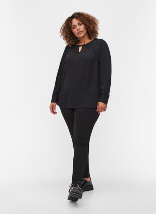 Bluse med lange ermer, Black, Model image number 2