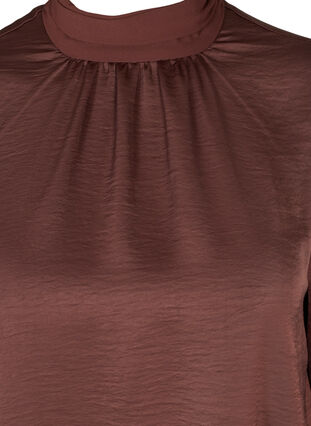 Høyhalset bluse med puffermer, Brown Ass, Packshot image number 2