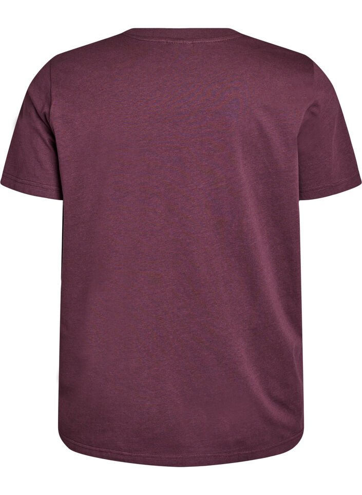 Basic T-skjorte i bomull med rund hals, M&oslash;rk Bordeaux, Packshot image number 1