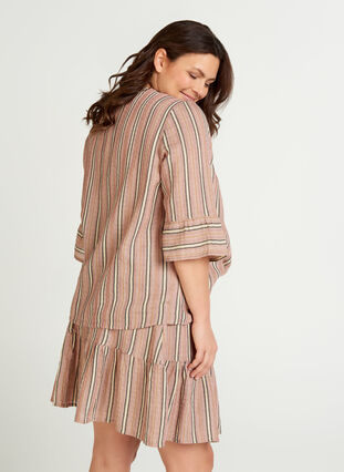 Stripete bluse med 3/4-ermer og smock, Rose Smoke stripe, Model image number 1