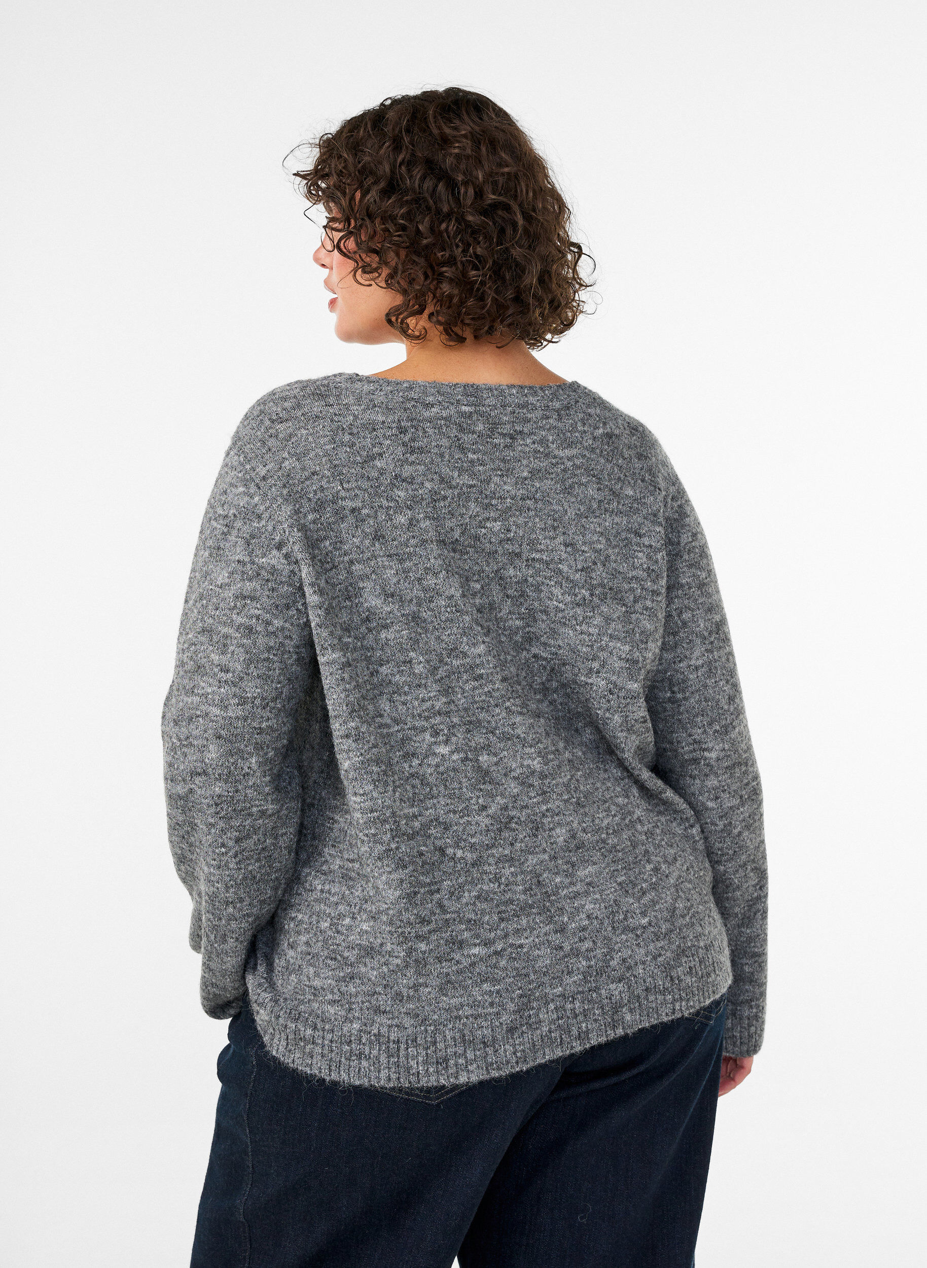 ZizziLoose fit genser med rund hals, Gr&aring;, Model image number 2
