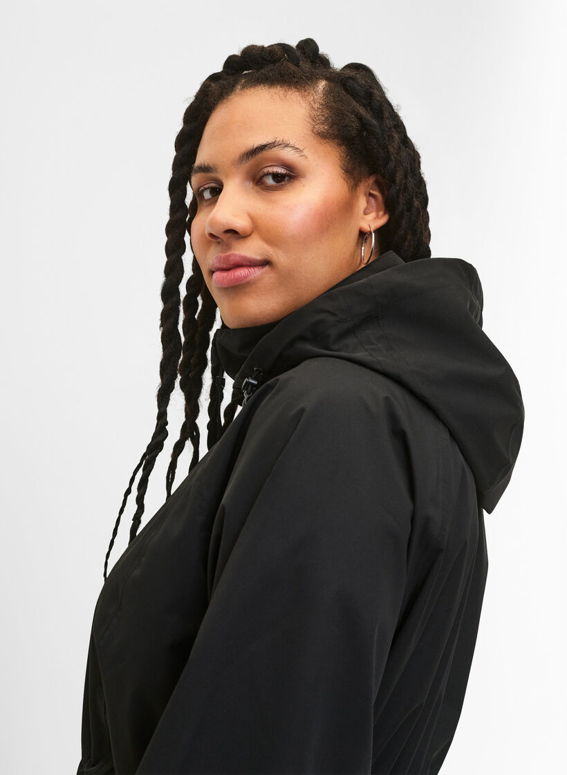 Funksjonell frakk med lommer og hette, Black, Model image number 3
