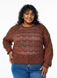 Løs, strikket bluse med hullmønster, Brun Løs, strikket bluse med hullmønster, Brun, Model