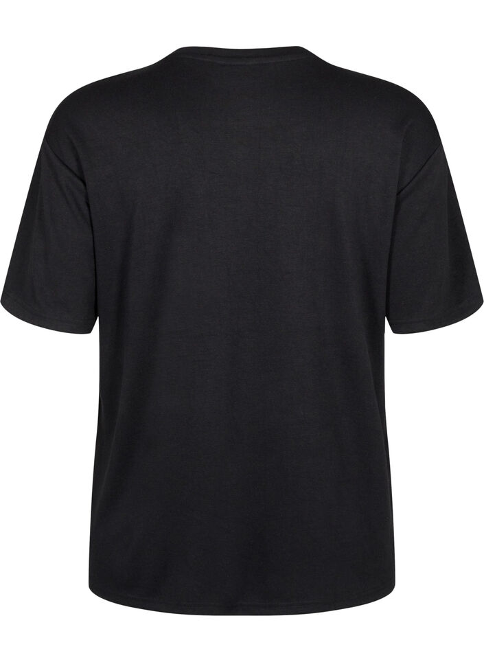 T-skjorte med strass og rund hals, Svart, Packshot image number 1