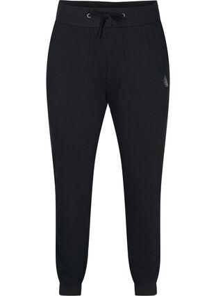 Ensfargede treningsbukser med lommer, Black, Packshot image number 0