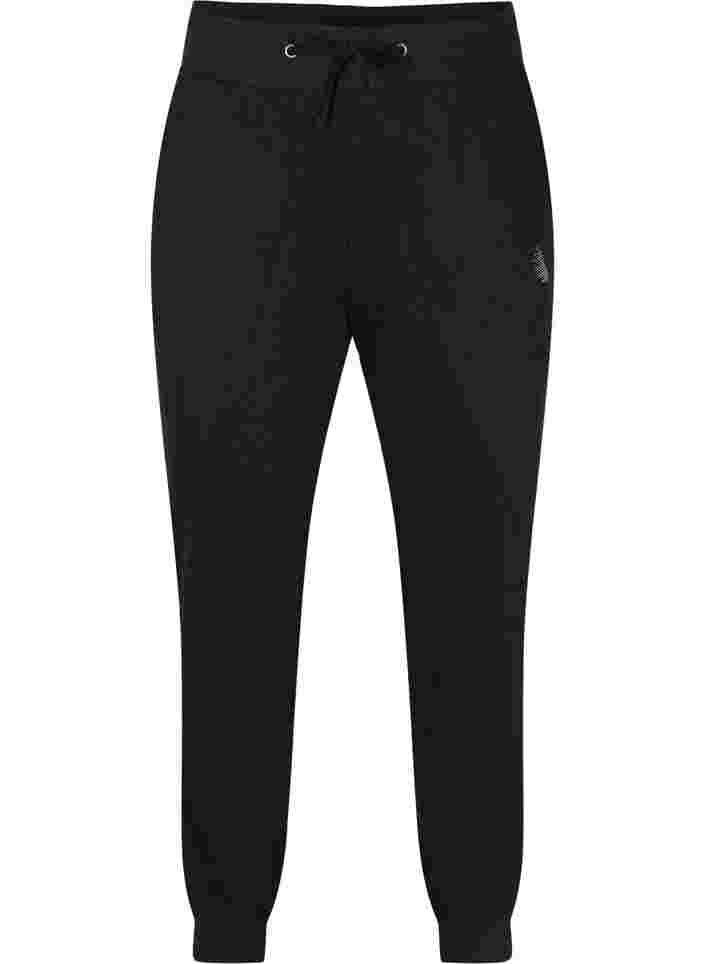 Ensfargede treningsbukser med lommer, Black, Packshot image number 0