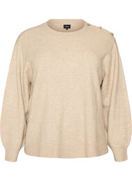 Strikket bluse med knappdetalj, Beige
