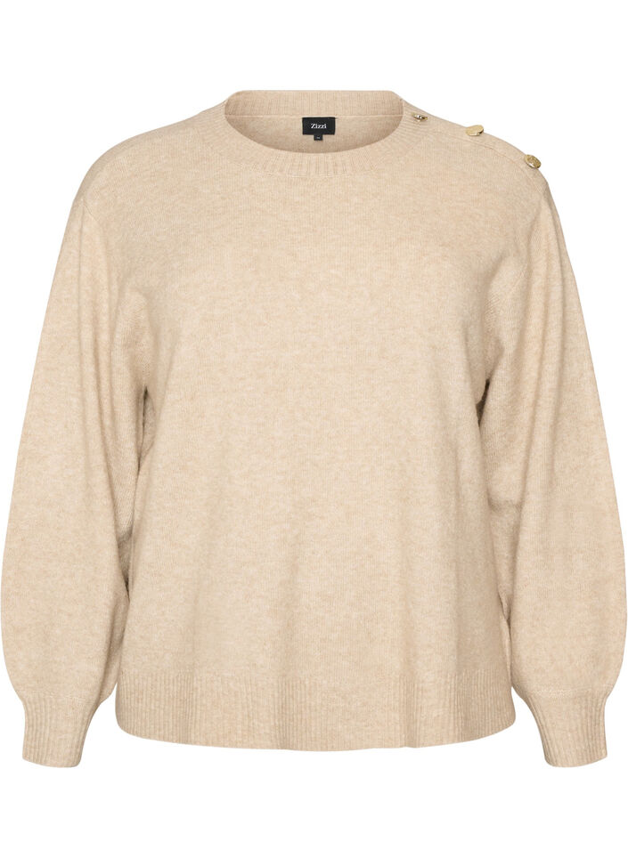 Strikket bluse med knappdetalj, Beige, Packshot image number 0
