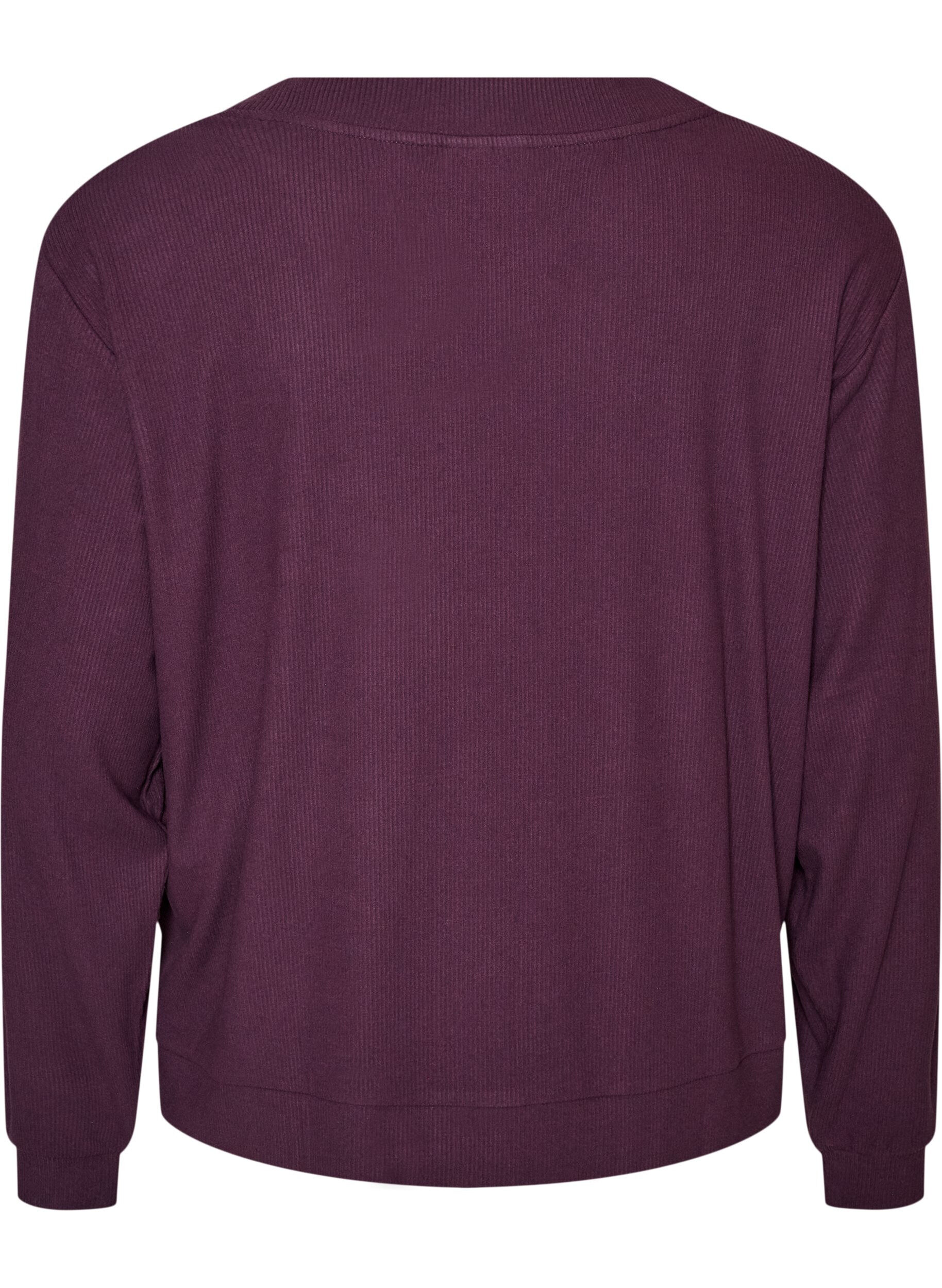 ZizziRibbestrikket jerseycardigan med V-hals, Lilla, Packshot image number 1