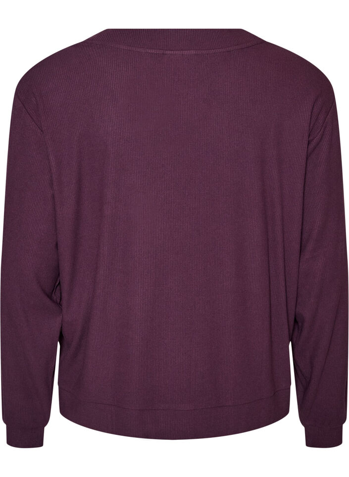 Ribbestrikket jerseycardigan med V-hals, Lilla, Packshot image number 1
