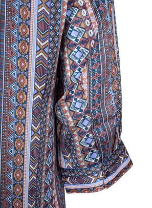 Bluse med mønster og 3/4-ermer, Brown Blue Ethnic, Packshot image number 3