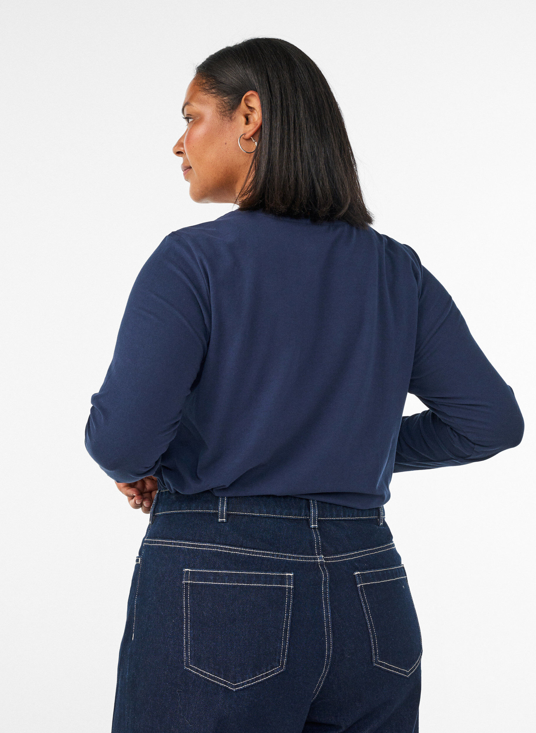 ZizziBasis jersey bluse med lange ermer, Bl&aring;, Model image number 2