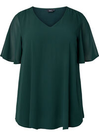 V-hals bluse med korte ermer