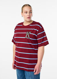 T-skjorte med striper og leoparddetalj, Rød T-skjorte med striper og leoparddetalj, Rød, Model