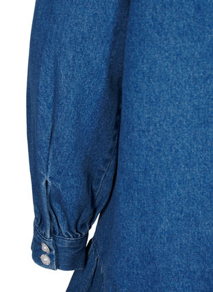 Zizzi Denimkjole med volanger og A-snitt, Blue Denim, Packshot image number 4