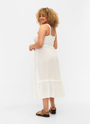 Midikjole i viskose med smock, Bright White, Model image number 1