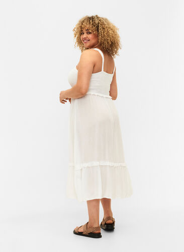 Midikjole i viskose med smock, Bright White, Model image number 1